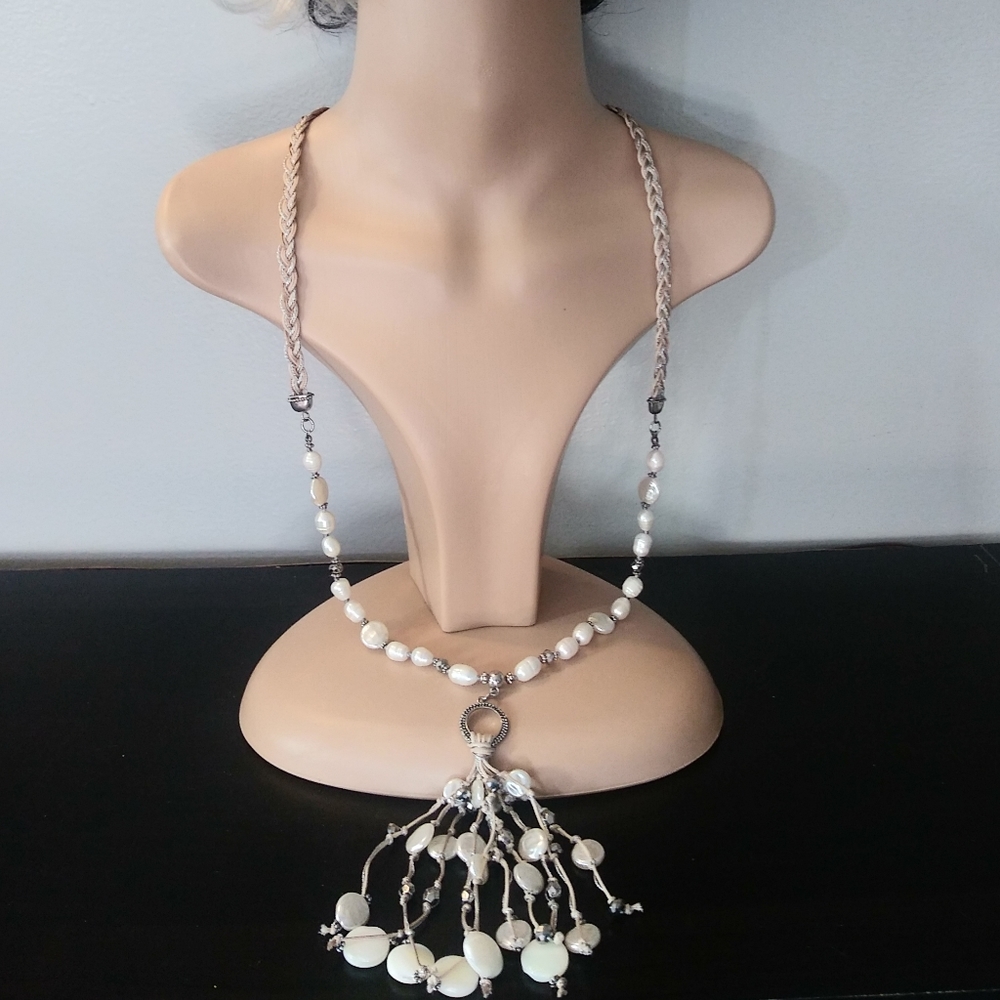 Chico's Long Genuine Pearl Tassel Necklace